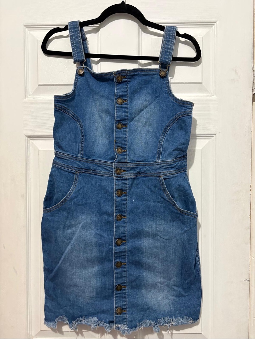 Wax Jean Blue Denim Button-Front Pinafore Midi Dress